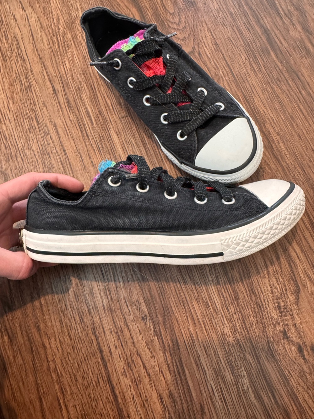 Converse Chuck Taylor All Star low-top sneakers w/colorful rainbow tulle tongue